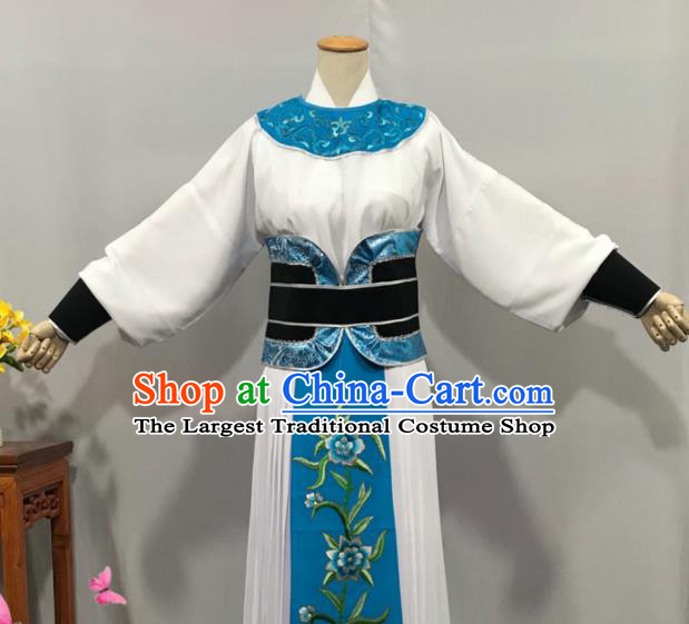 China Traditional Shaoxing Opera Swordsman Clothing Opera Warrior Garment Costume Beijing Opera Wusheng White Uniforms