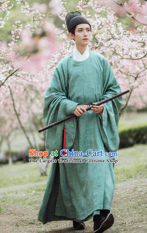 China Ancient Civil Officer Garment Costume Traditional Hanfu Green Robe Ming Dynasty Academy Scholar Clothing