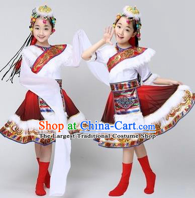 China Children Performance Costumes Mongolian Minority Dance Water Sleeve Dress Mongol Nationality Folk Dance Apparels