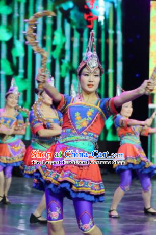 Chinese Woman Dance Garments Guangxi Minority Dance Dress Ethnic Stage Performance Outfits She Nationality Folk Dance Clothing