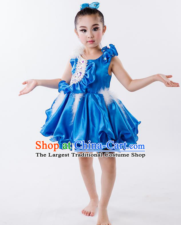 China Children Compere Blue Dress Modern Dance Fashion Chorus Performance Costume Girl Dance Clothing