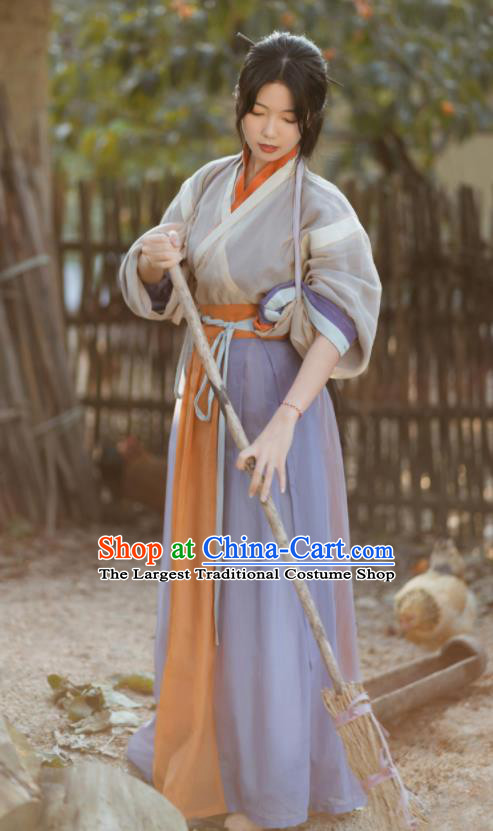 China Jin Dynasty Young Woman Historical Clothing Ancient Village Lady Garment Costumes Traditional Hanfu Dress