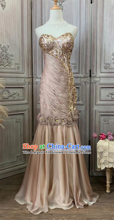 Top Waltz Dance Clothing European Vintage Garment Costume Annual Meeting Formal Attire Wedding Champagne Satin Full Dress