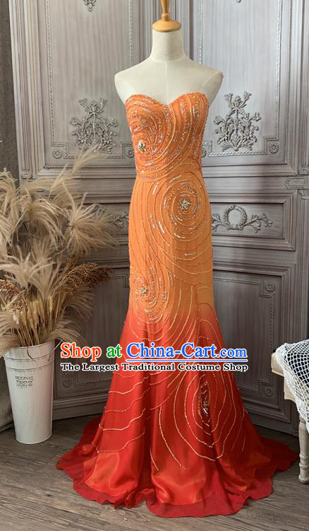 Top Annual Meeting Formal Attire Wedding Orange Full Dress Waltz Dance Clothing European Princess Garment Costume