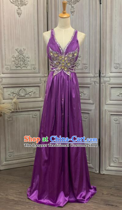 Top Compere Performance Clothing European Court Garment Costume Annual Meeting Purple Satin Formal Attire Wedding Full Dress