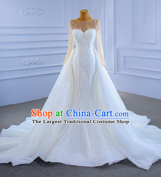 Custom Wedding Dress Bride White Trailing Dress Stage Performance Garment Costume Luxury Bridal Gown