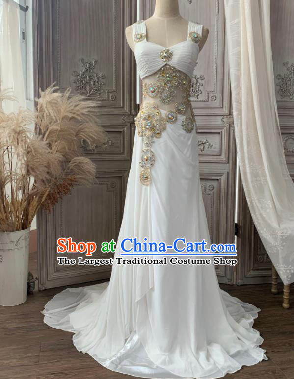 Top Wedding White Full Dress Compere Performance Clothing European Court Garment Costume Annual Meeting Dance Formal Attire