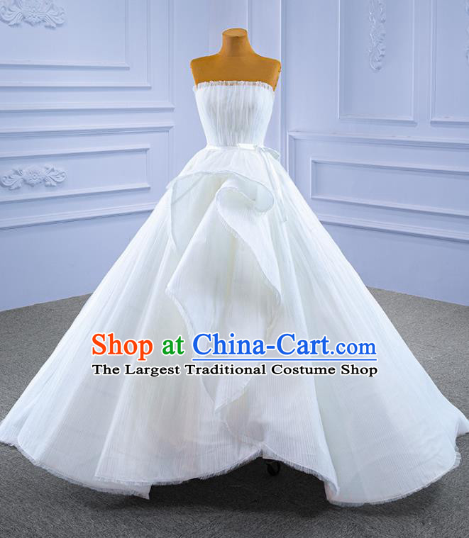 Custom Luxury Bridal Gown Wedding Dress Ceremony Formal Garment Bride White Bubble Dress Stage Performance Costume