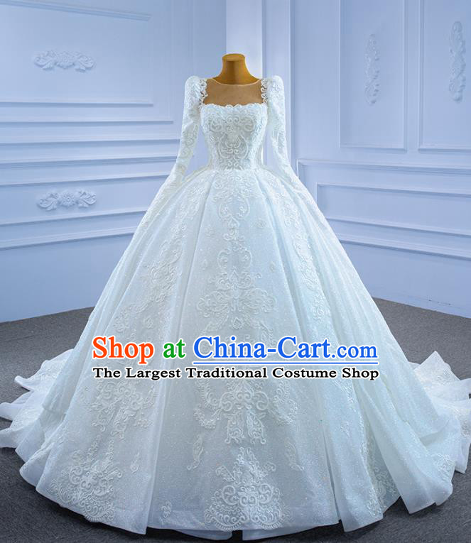 Custom Compere Clothing Vintage Luxury Wedding Dress Ceremony Formal Garment Bride Embroidery Lace Full Dress Stage Show Costume