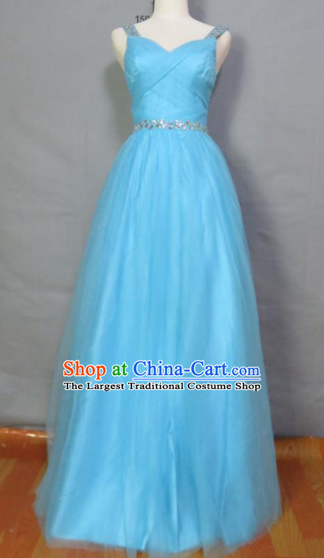 Top Annual Meeting Catwalks Clothing Bridesmaid Light Blue Full Dress Compere Formal Attire Women Chorus Performance Garment Costume