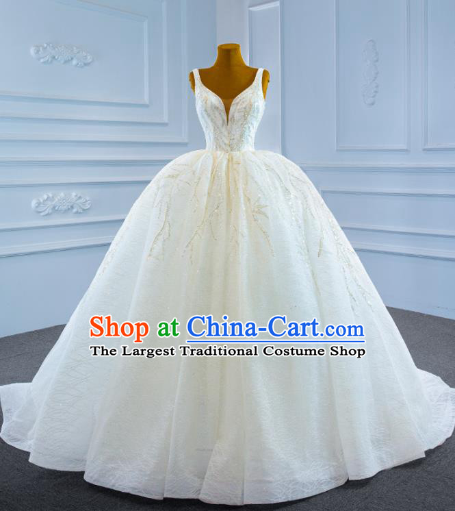 Custom Catwalks Formal Costume Ceremony Vintage Clothing Luxury Wedding Dress Compere Garment Marriage Bride White Trailing Full Dress