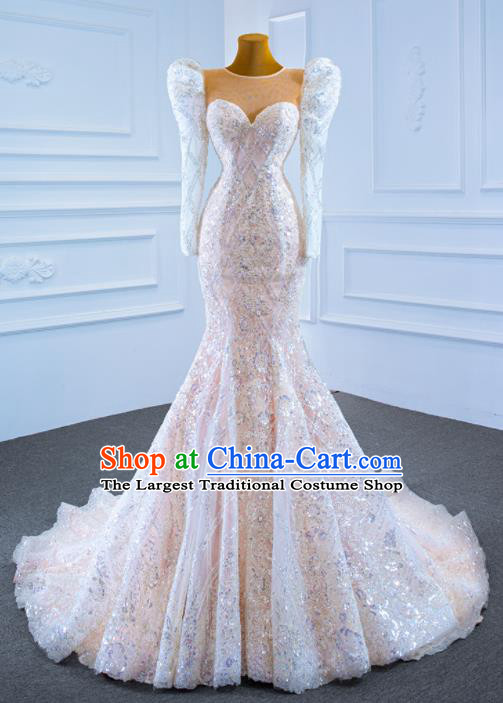 Custom Marriage Bride Trailing Full Dress Catwalks Princess Costume Ceremony Vintage Clothing Luxury Wedding Dress Compere Formal Garment