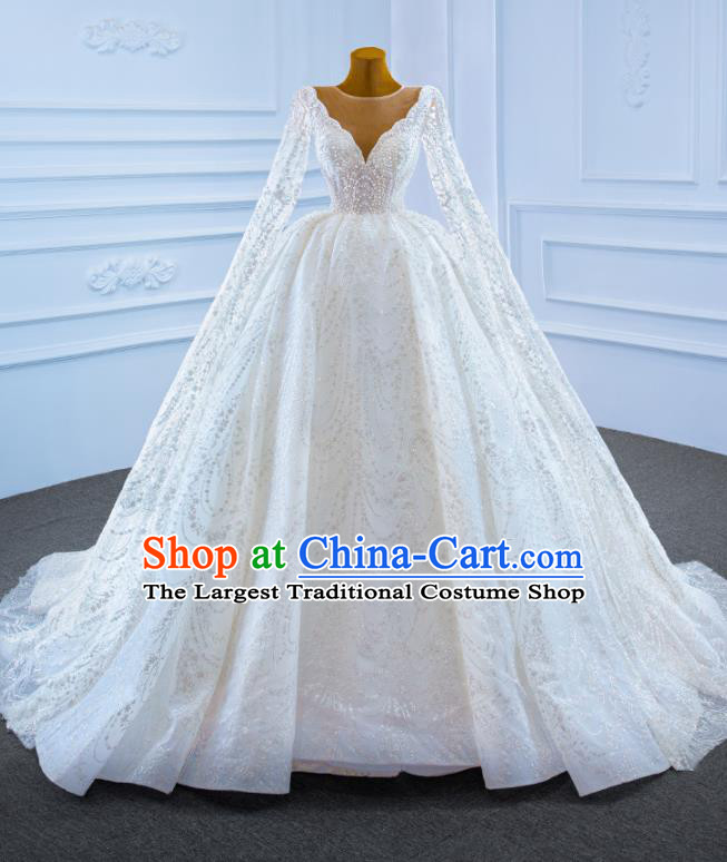 Custom Compere Formal Garment Marriage Bride Trailing Full Dress Catwalks Princess Costume Ceremony Vintage Clothing Luxury Embroidery Pearls Wedding Dress