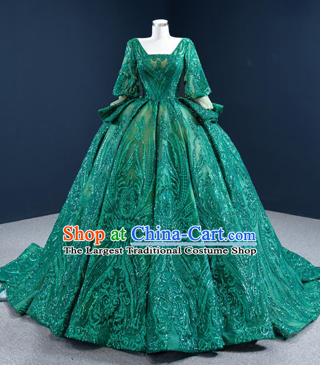 Custom Ceremony Compere Clothing Luxury Embroidery Green Sequins Wedding Dress Vintage Formal Garment Bride Full Dress Catwalks Princess Costume