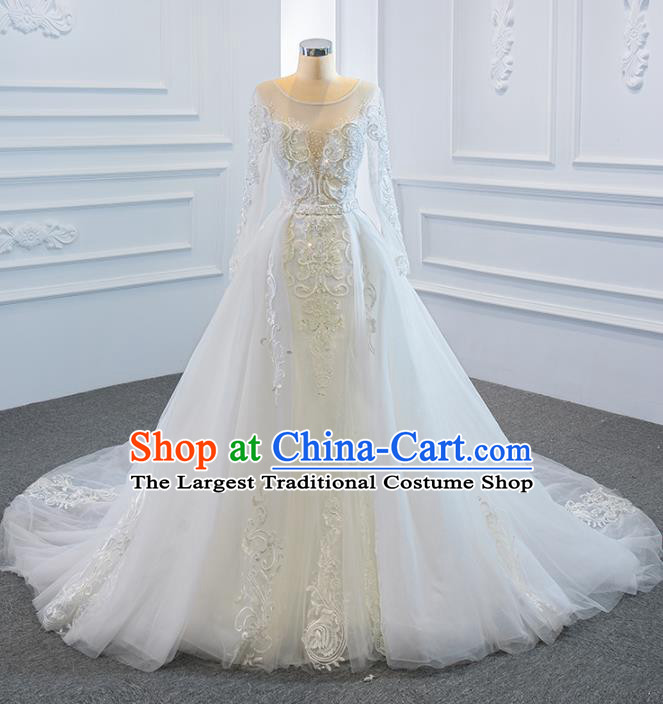 Custom Vintage Wedding Dress Luxury Embroidery Formal Garment Compere Trailing Full Dress Catwalks Princess Costume Marriage Bride Clothing