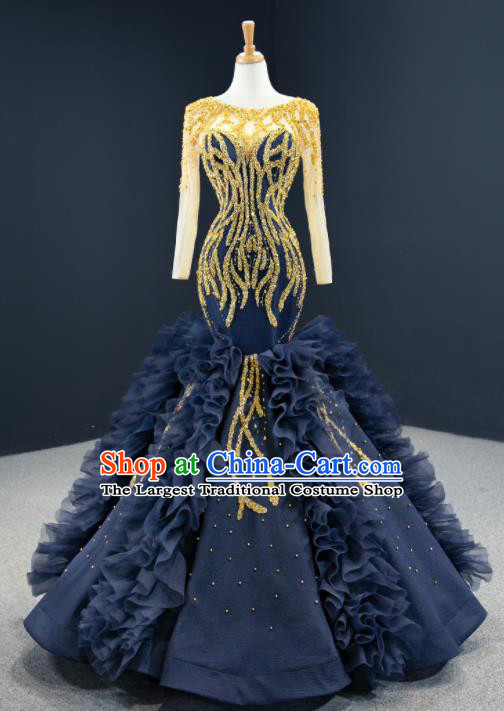 Custom Bride Clothing Vintage Wedding Dress Marriage Formal Garment Compere Luxury Navy Fishtail Full Dress Catwalks Princess Costume