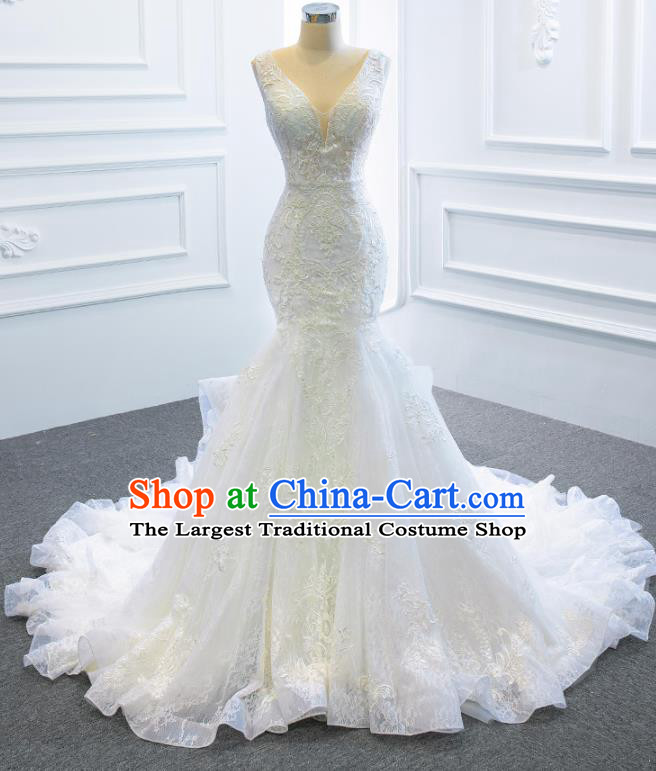 Custom Marriage Formal Garment Compere Luxury Long Trailing Full Dress Catwalks Princess Costume Bride Clothing Vintage Wedding Dress