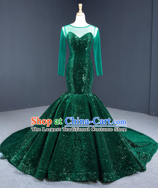 Custom Luxury Green Wedding Dress Compere Formal Garment Marriage Fishtail Full Dress Catwalks Princess Costume Vintage Bride Clothing