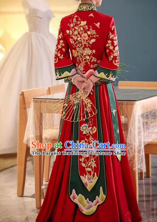 China Wedding Garment Costumes Bride Red Dress Outfits Traditional Xiuhe Suits Embroidery Bottom Drawer Clothing