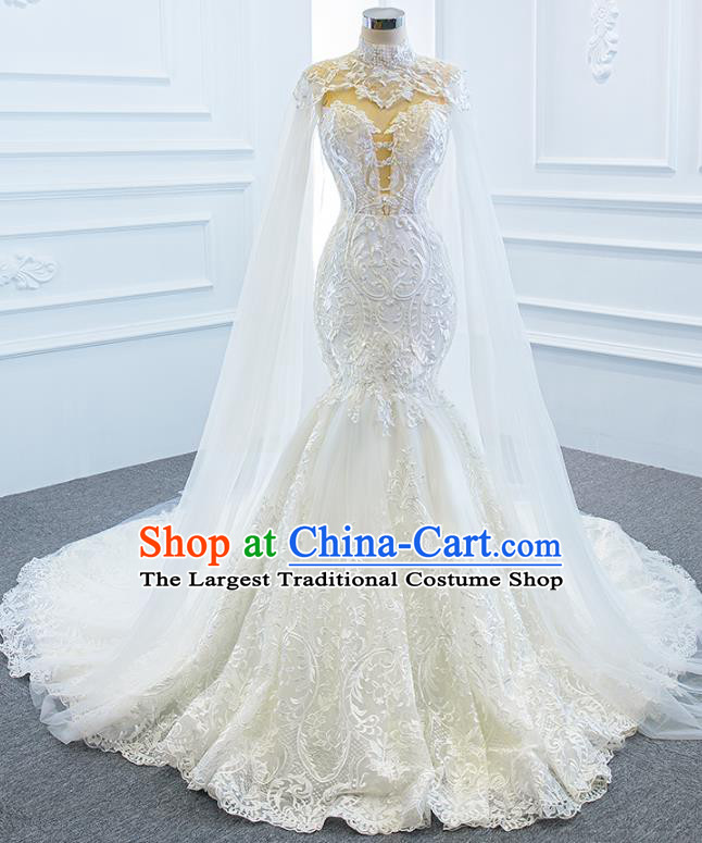 Custom European Princess Costume Bride Clothing Luxury White Lace Wedding Dress Compere Formal Garment Court Vintage Trailing Full Dress