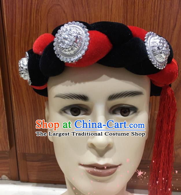 Chinese Male Stage Performance Headdress Tibetan Bridegroom Hair Accessories Zang Minority Wedding Headwear