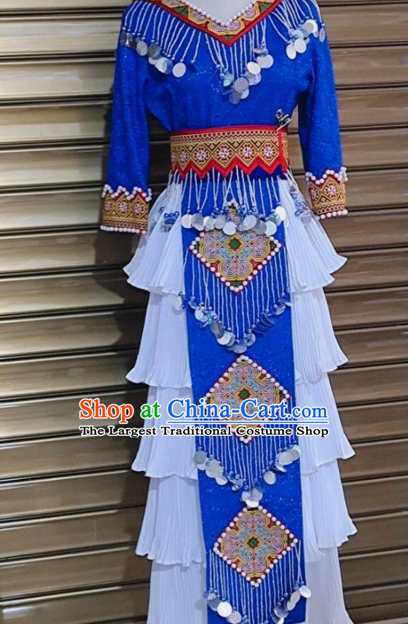 China Yunnan Minority Wedding Garments Miao Nationality Bride Costumes Ethnic Performance Clothing Traditional Hmong Folk Dance Skirt Outfits