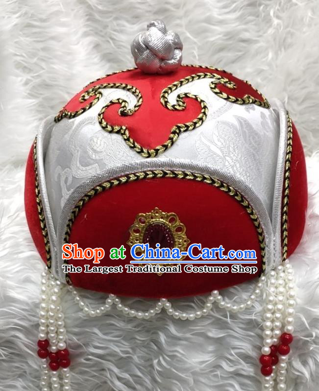 Chinese Mongolian Minority Girl Hair Accessories Ethnic Folk Dance Headdress Mongol Nationality Children Red Hat