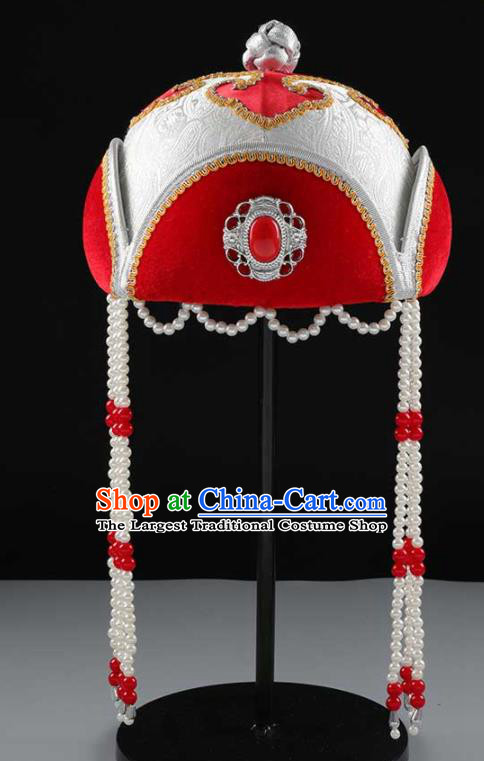 China Mongol Nationality Girl Performance Hair Accessories Handmade Ethnic Children Dance White Hat Mongolian Nationality Headwear