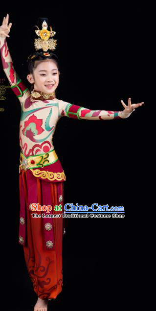 China Drum Dance Red Outfits Girl Performance Clothing Classical Dance Garment Costumes Children Flying Apsaras Dance Dress