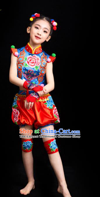 China Folk Dance Garment Costumes Drum Dance Dress Children Yangko Dance Outfits Girl Performance Clothing