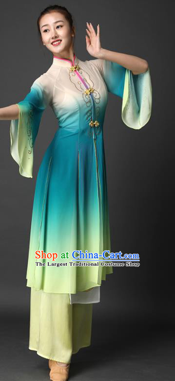 Chinese Umbrella Dance Green Dress Outfits Classical Dance Clothing Female Stage Performance Garment Costumes