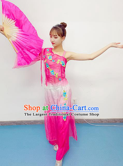 Chinese New Year Yangko Dance Costume Fan Dance Clothing Folk Dance Rosy Outfits Woman Stage Performance Garments