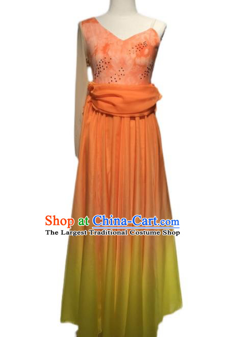 China Women Group Dance Clothing Modern Dance Orange Dress Stage Performance Fashion Ballet Dance Costumes