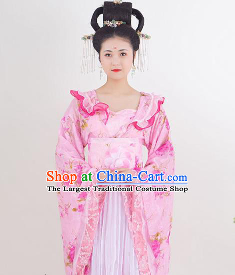 China Traditional Palace Lady Garment Costumes Ancient Princess Pink Hanfu Dress Tang Dynasty Court Beauty Historical Clothing