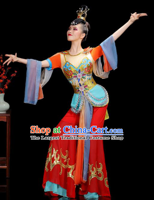 China Dunhuang Flying Apsaras Dance Dress Fairy Dance Red Outfits Woman Performance Clothing Classical Dance Garment Costumes