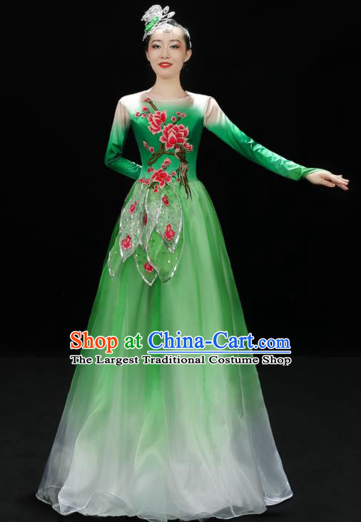 Professional China Modern Dance Clothing Spring Festival Gala Opening Dance Green Dress Stage Performance Costume Women Chorus Garments