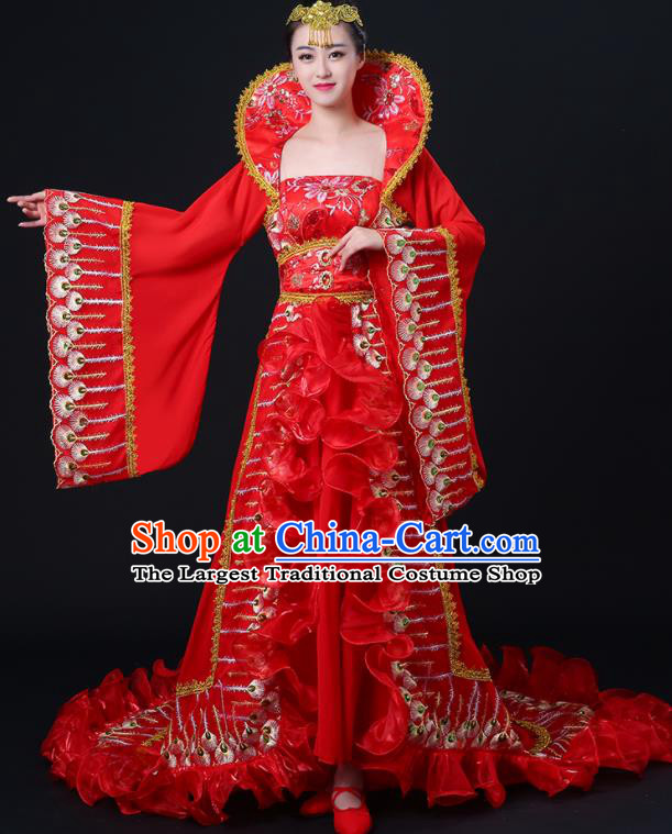 China Woman Dancewear Classical Dance Clothing Tang Dynasty Princess Garment Costumes Ancient Imperial Consort Red Dress