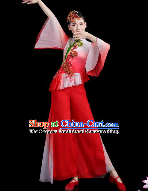 Chinese Square Folk Dance Clothing Traditional Fan Dance Red Outfits Female Group Dance Costumes Yangko Performance Apparels