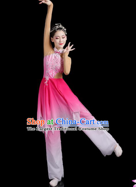 China Classical Dance Clothing Umbrella Dance Garment Costumes Fan Dance Pink Dress Jasmine Flower Outfits Woman Dancewear