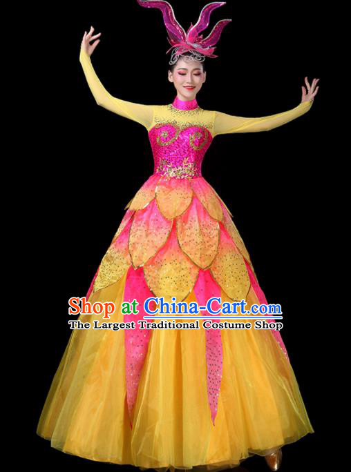 Professional China Opening Dance Yellow Dress Spring Festival Gala Costume Woman Chorus Performance Garments Modern Dance Clothing