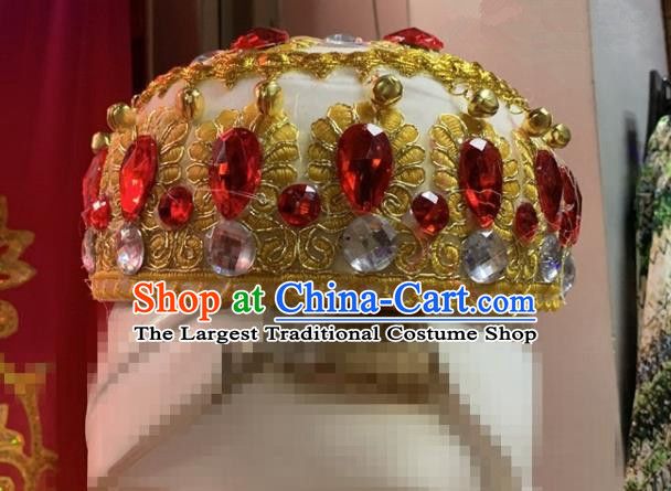 China Uighur Nationality Dance Headwear Uyghur Minority Performance Headdress Xinjiang Ethnic Woman Folk Dance White Hat