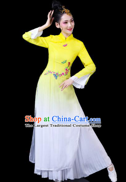 China Fan Dance Yellow Dress Outfits Woman Dancewear Classical Dance Clothing Umbrella Dance Garment Costumes