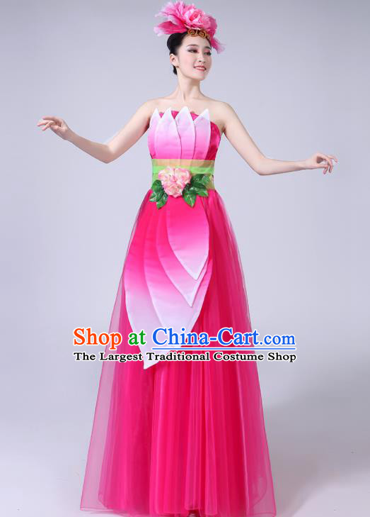 China Classical Dance Clothing Umbrella Dance Garment Costumes Lotus Dance Rosy Dress Outfits Woman Dancewear