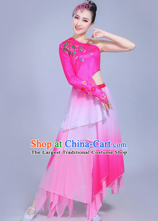 China Woman Dancewear Classical Dance Clothing Umbrella Dance Garment Costumes Lotus Dance Rosy Dress Outfits