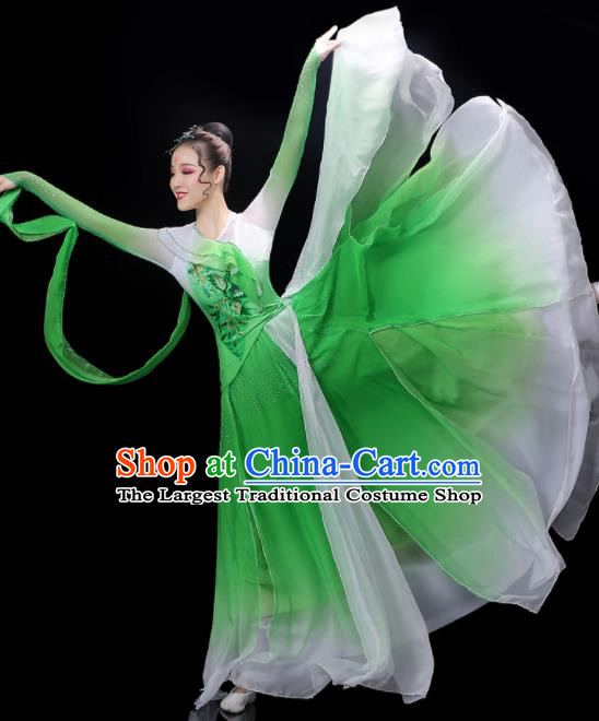 China Woman Jasmine Flower Dancewear Classical Dance Clothing Umbrella Dance Garment Costumes Fan Dance Green Dress Outfits