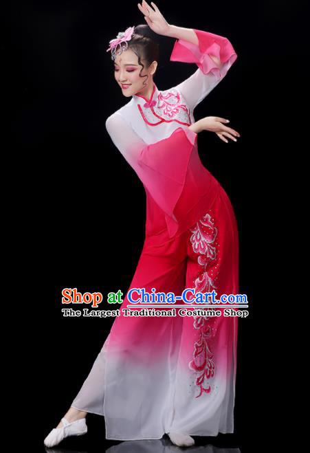 Chinese Yangko Dance Performance Apparels Women Group Dance Clothing Traditional Fan Dance Rosy Outfits Folk Dance Costumes