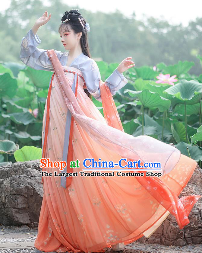 China Traditional Tang Dynasty Young Lady Hanfu Dress Clothing Ancient Historical Garment Costumes