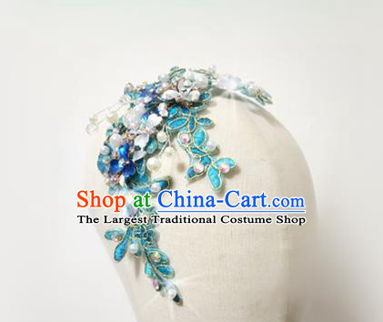 China Yangko Dance Hair Accessories Fan Dance Headpiece Women Yangge Hairpin Folk Dance Blue Flowers Hair Comb