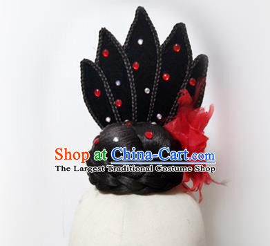 Chinese Classical Dance Hair Accessories Jinghong Dance Headdress Stage Performance Hairpieces Traditional Court Dance Wigs Chignon