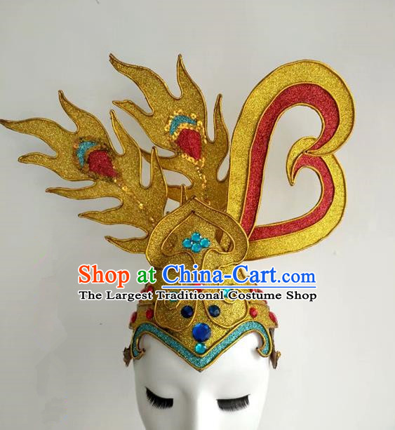 China Modern Dance Headpiece Opening Dance Hair Crown Women Group Dance Golden Hat Stage Performance Hair Accessories